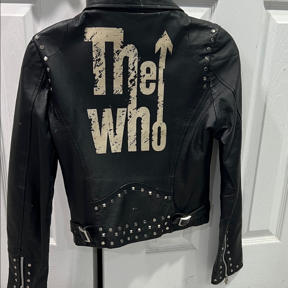 Wilsons Leather Black Studded 'The Who' Graphic Jacket - Women's